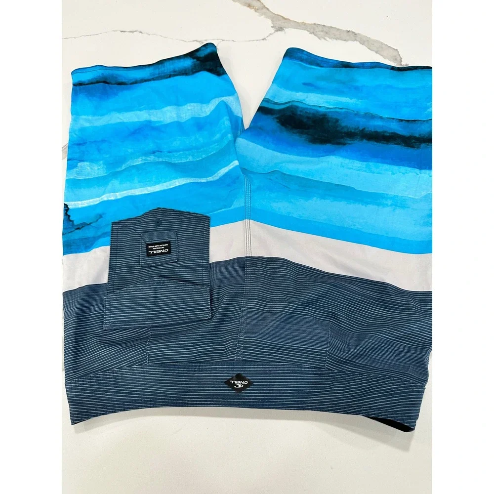 O'Neill Men's Board Shorts Size 28‎ Blue Striped Beach Swim Trunks